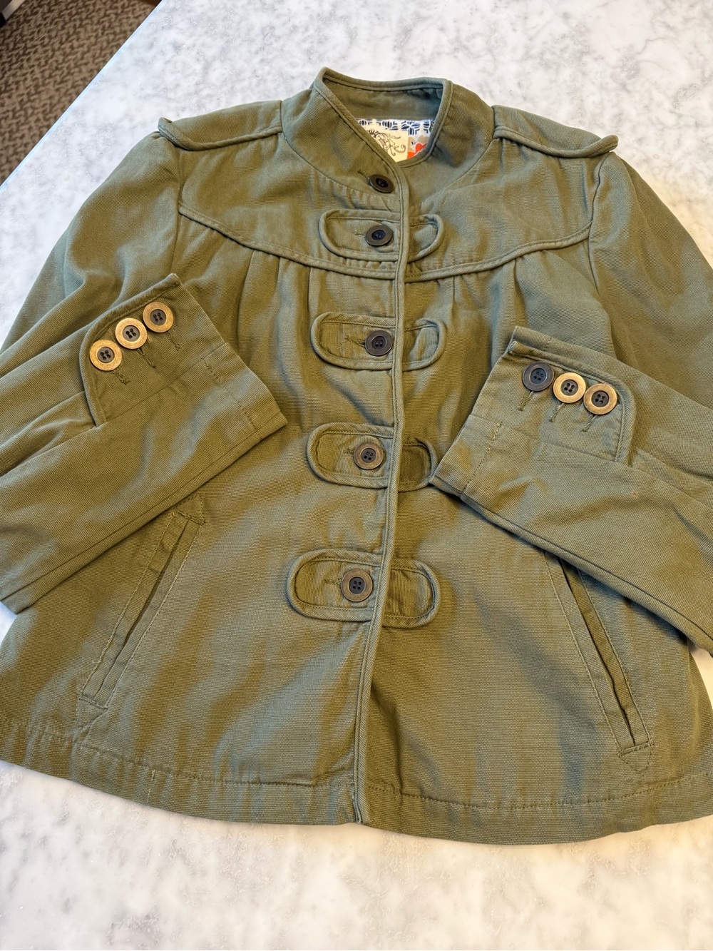 Tulle Olive Green Military Utility Jacket Floral Lined XL